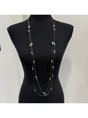 Lucky Brand Long two tone triple stand layered silver tone necklace